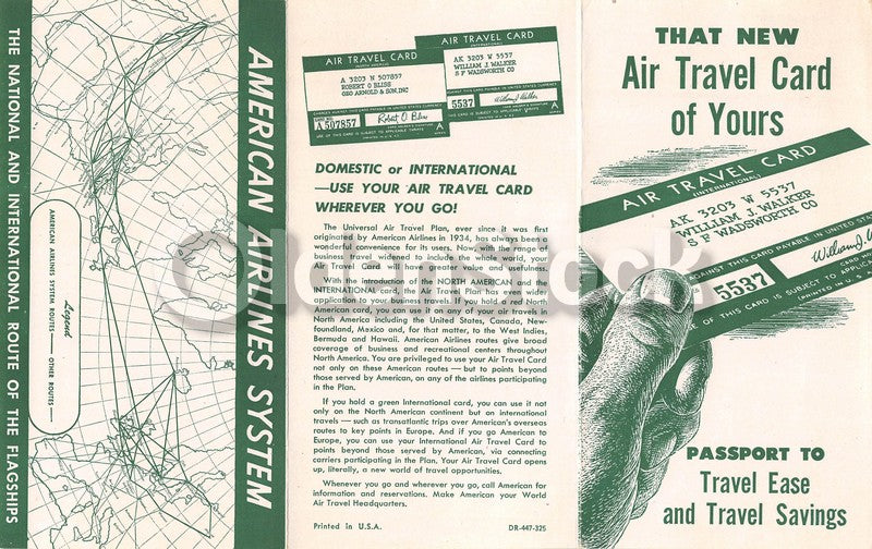 American Airlines Air Travel Club Card Vintage Graphic Advertising Brochure
