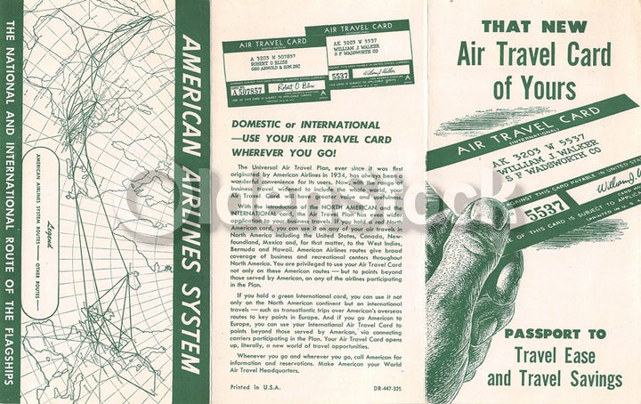 American Airlines Air Travel Club Card Vintage Graphic Advertising Brochure