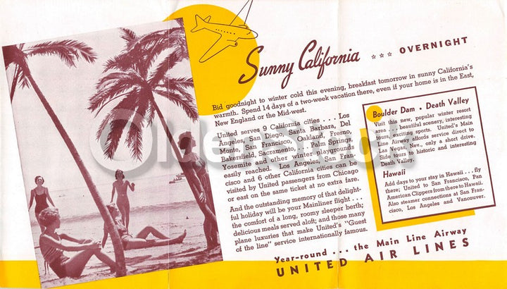 United Airlines Sunny California Vacations Vintage Graphic Advertising Brochure