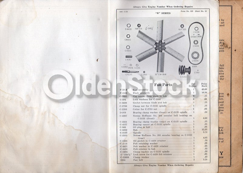 Waukesha Motor Company Wisconsin Antique Auto Repair Parts List Manual 1934
