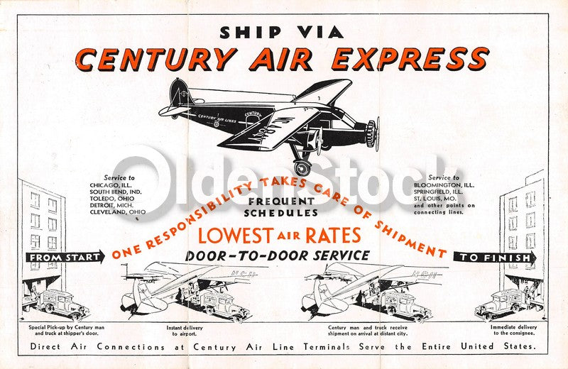 Century Air Express Airmail Shipping Flights Vintage Graphic Advertising Brochur