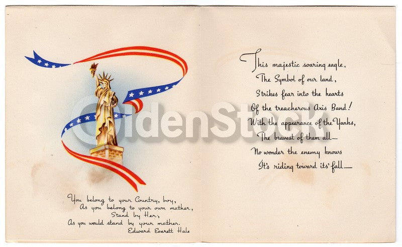 American Bald Eagle Statue of Liberty Vintage WWII Patriotic Military Service Graphic