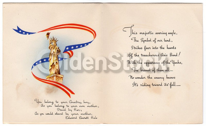 American Bald Eagle Statue of Liberty Vintage WWII Patriotic Military Service Graphic