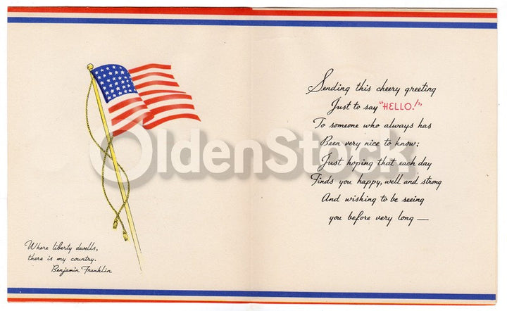 Benjamin Franklin Quote Vintage WWII Military Service Soldiers Patriotic Greeting Card