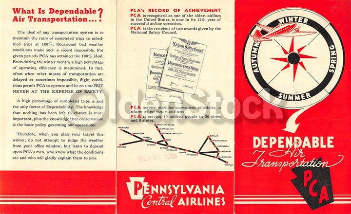 Pennsylvania Central Airlines Secure Flights Vintage Graphic Advertising Brochur