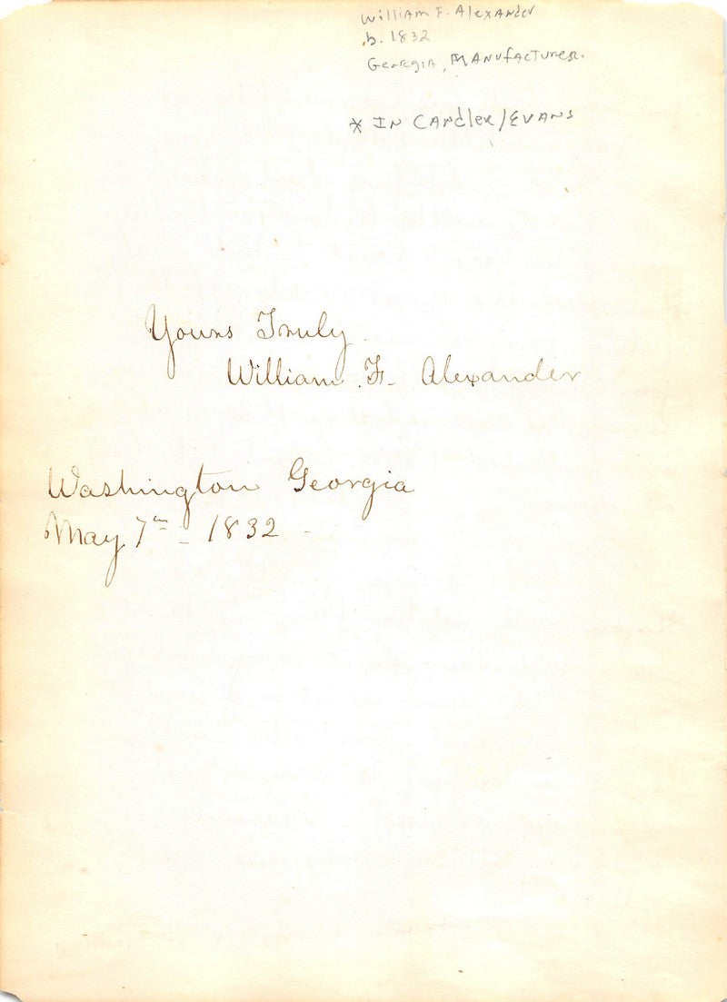 William Alexander Washington Georgia Businessman Antique Autograph Signature 1832