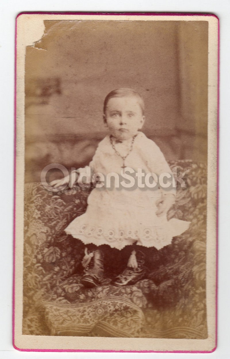 Darling Victorian Boy & Girl with Christian Crosses Toledo Iowa Antique CDV Phot