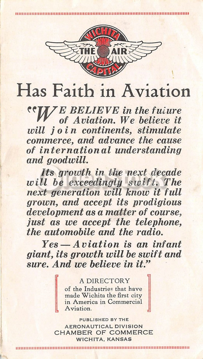 Wichita Kansas Airport Aviation Flight Guide Vintage Advertising Brochure