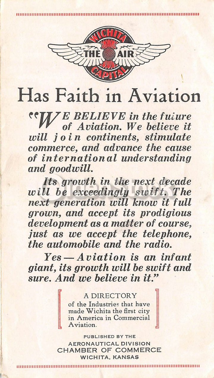 Wichita Kansas Airport Aviation Flight Guide Vintage Advertising Brochure