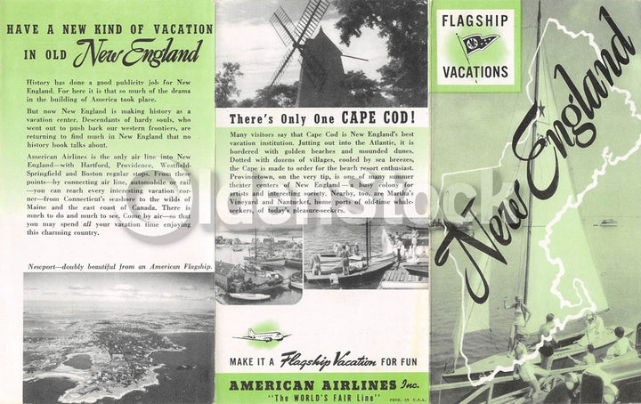 American Airlines World's Fair New England Vacations Vintage Advertising Brochure