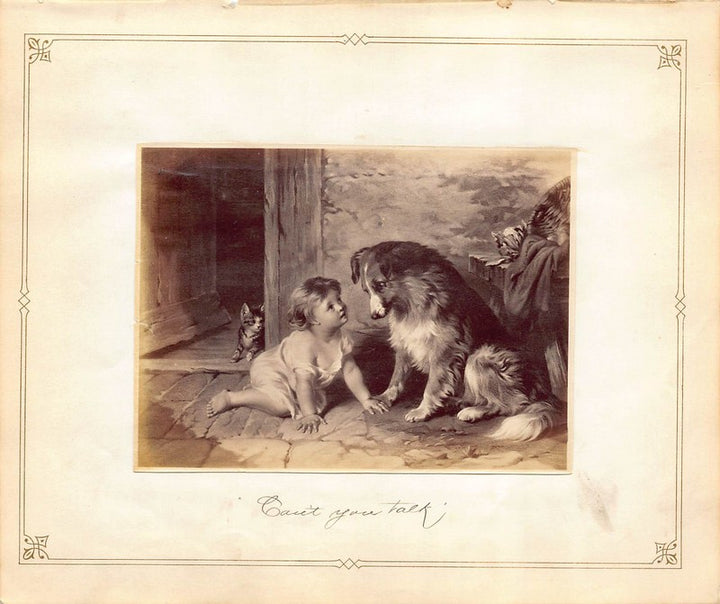 George Augustus Holmes Little Girl and Dog Painting Antique Albumen Print Photo c.1900