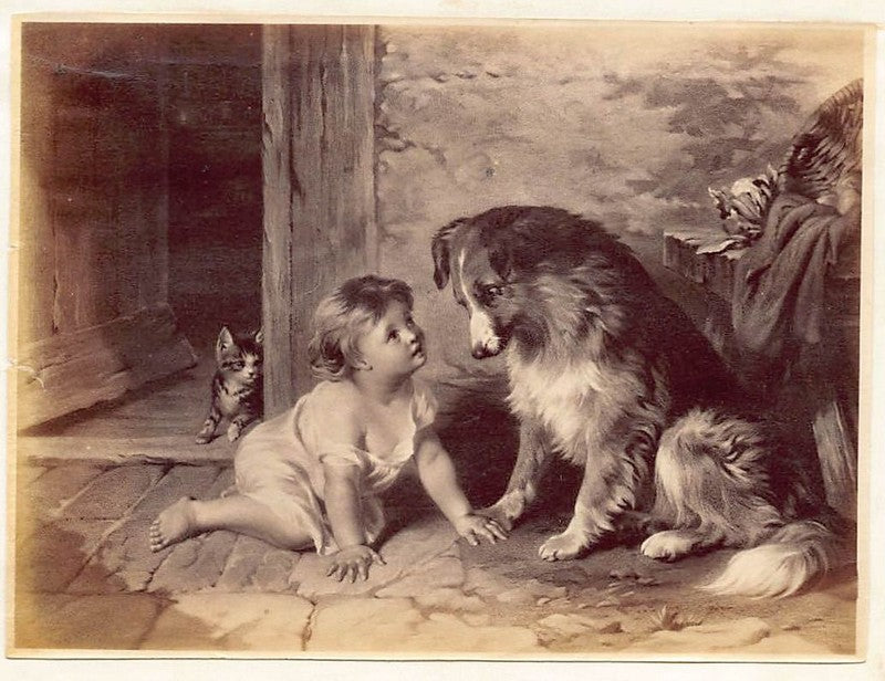 George Augustus Holmes Little Girl and Dog Painting Antique Albumen Print Photo c.1900