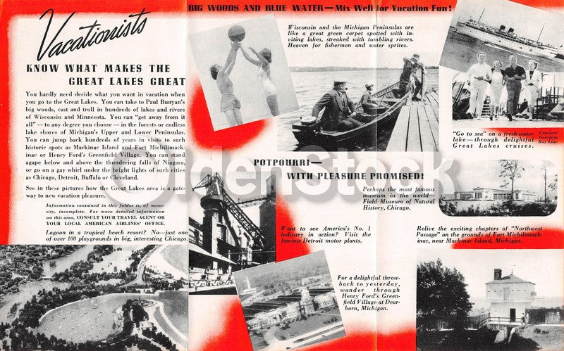 American Airlines Great Lakes Flagship Vacations Vintage Graphic Advertising Brochure