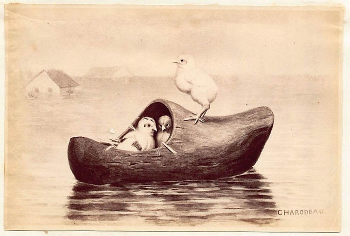 Francois Auguste Charodeau 'Lifeboat' Wildlife Painting Antique Albumen Print Photo c.1900