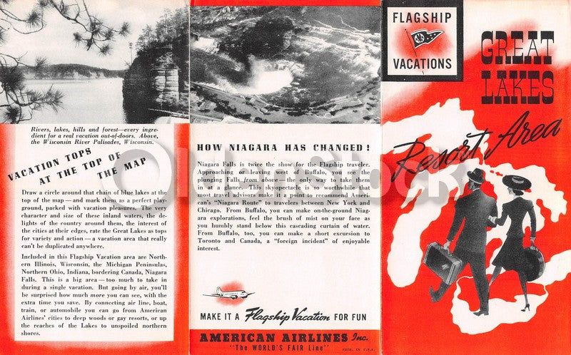 American Airlines Great Lakes Flagship Vacations Vintage Graphic Advertising Brochure