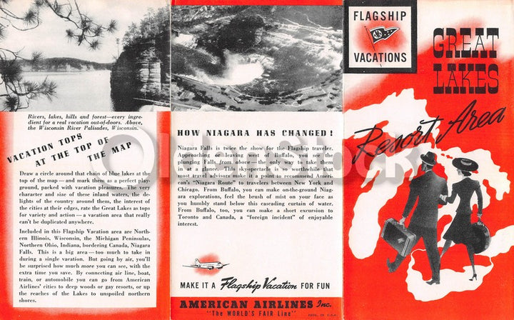 American Airlines Great Lakes Flagship Vacations Vintage Graphic Advertising Brochure