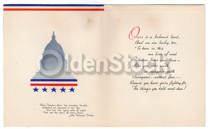 John Rodman Drake Quote V for Victory Vintage WWII Patriotic Greeting Card