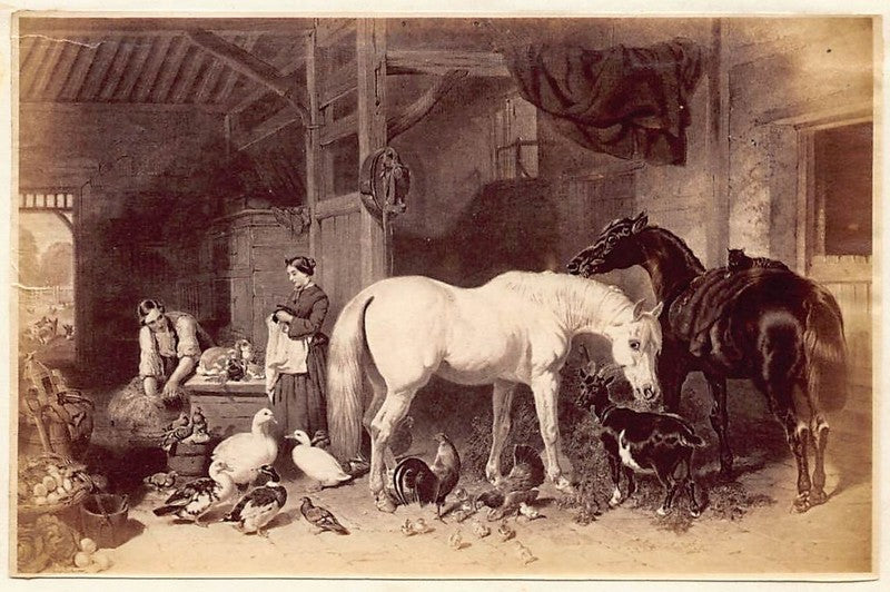 John Frederick Herring English Farm Scene Painting Antique Albumen Print Photo c.1900