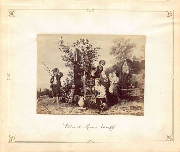 Meyer von Bremen Blind Man's Bluff Cute Kids Painting Antique Albumen Print Photo c.1900
