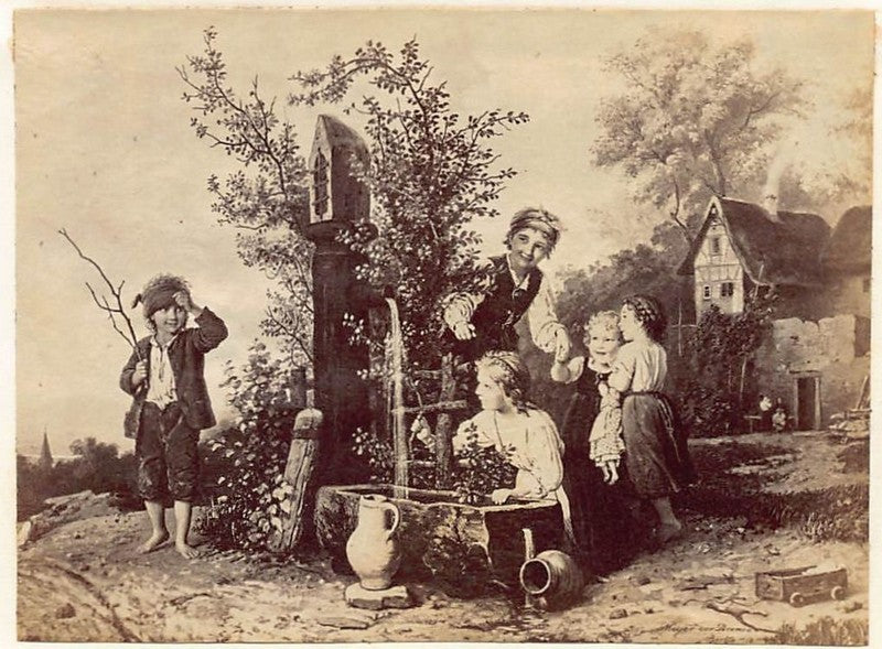 Meyer von Bremen Blind Man's Bluff Cute Kids Painting Antique Albumen Print Photo c.1900