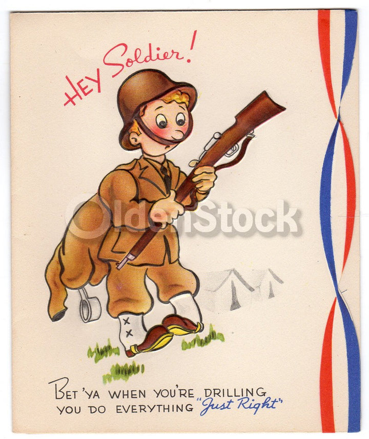 US Army Sexual Innuendo Soldier Appreciation Vintage WWII Victory Patriotic Greeting Card