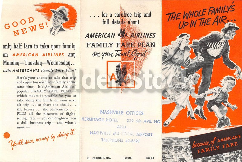 American Airlines Family Fare Flights Vintage Graphic Advertising Brochure Flyer