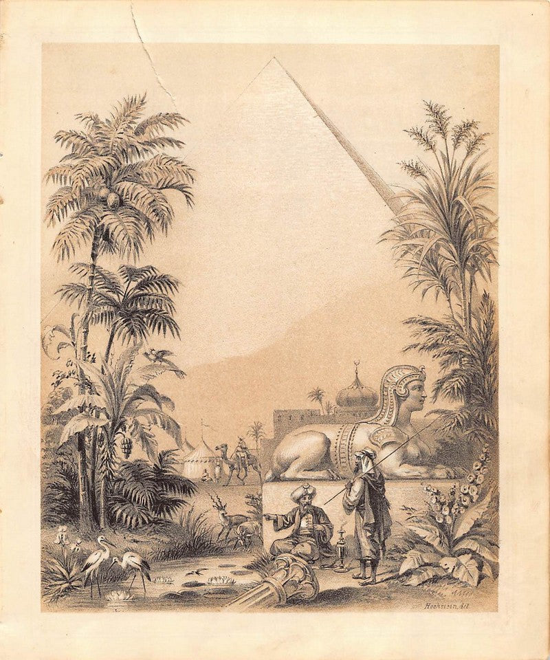 Egyptian Pyramids Sphinx Antique MIddle East Fantasy Illustration by Hochstein