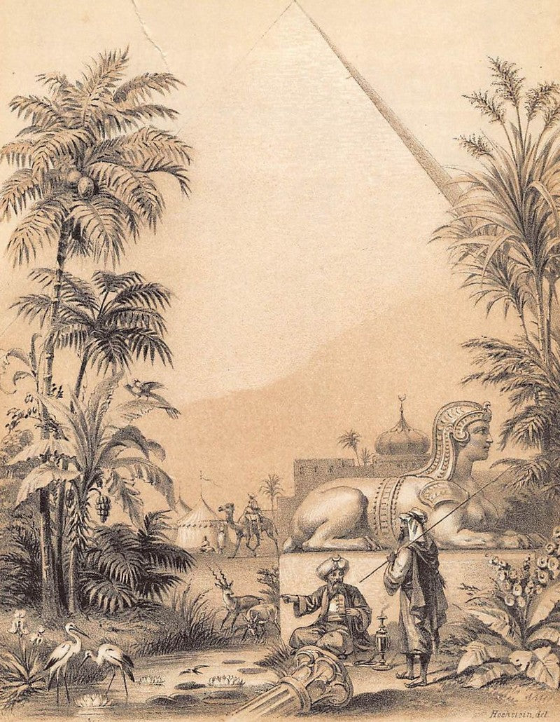 Egyptian Pyramids Sphinx Antique MIddle East Fantasy Illustration by Hochstein