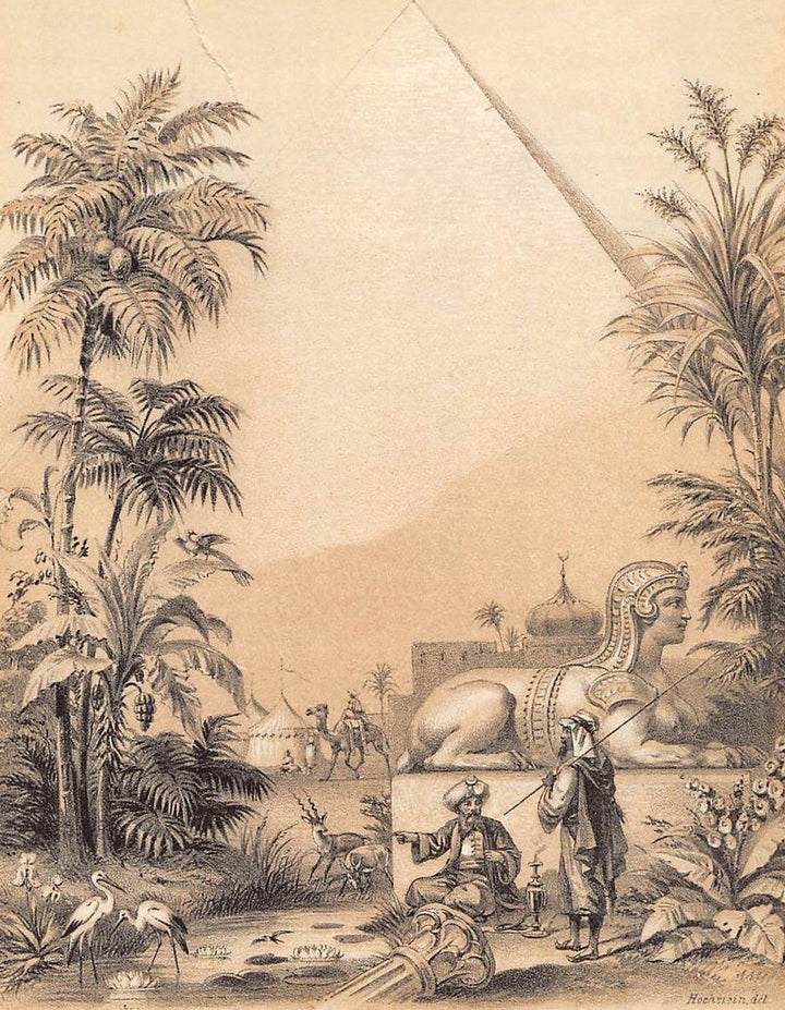 Egyptian Pyramids Sphinx Antique MIddle East Fantasy Illustration by Hochstein