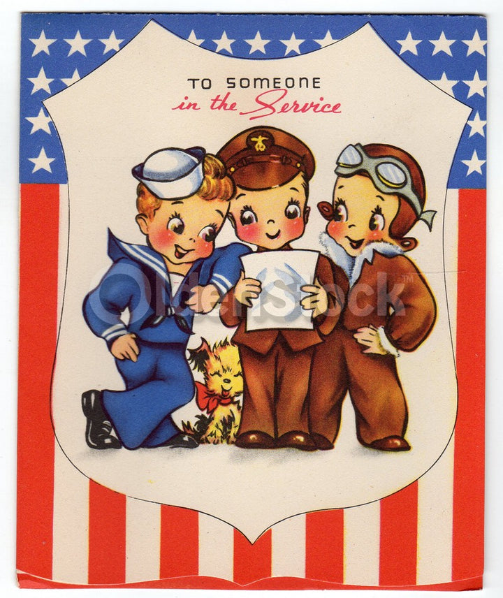 US Military Soldier's Appreciation Vintage Graphic Art WWII Victory Patriotic Greeting Card