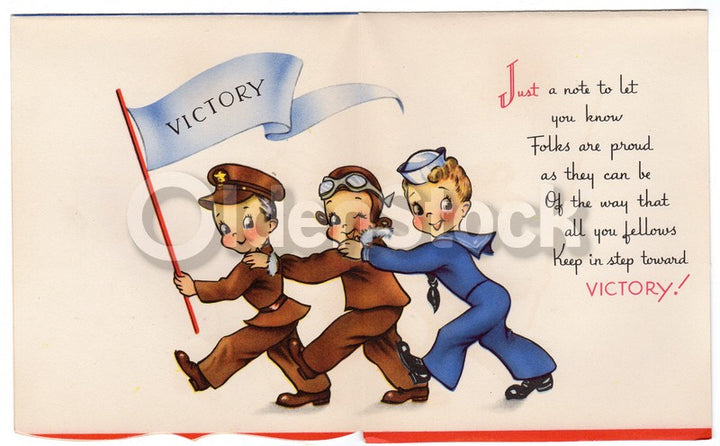US Military Soldier's Appreciation Vintage Graphic Art WWII Victory Patriotic Greeting Card