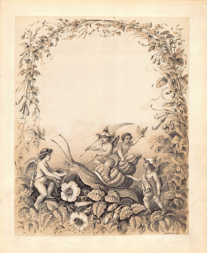 Fairies and Cherub Snail Riding Antique Fantasy Wildlife Illustration Art by Hochstein