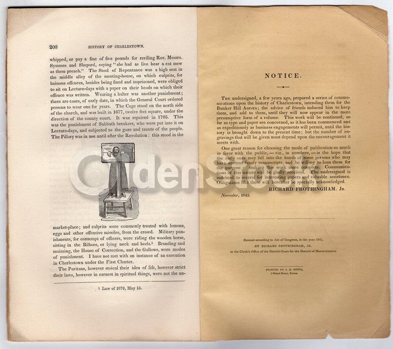 History of Charlestown Massachusetts by Frothingham Antique Boston Pamphlet Book