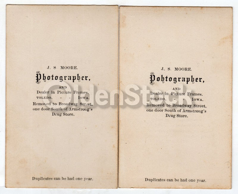 J. S. Moore Photographer Toledo Iowa Husband and Wife Antique CDV Photos