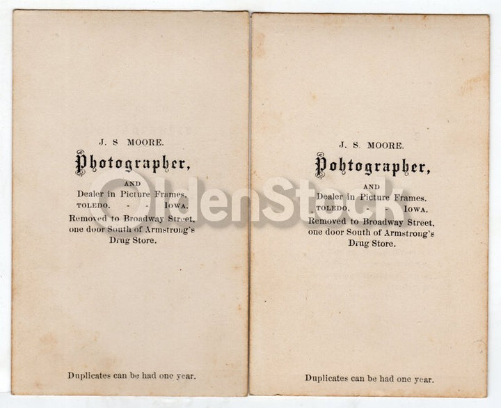 J. S. Moore Photographer Toledo Iowa Husband and Wife Antique CDV Photos