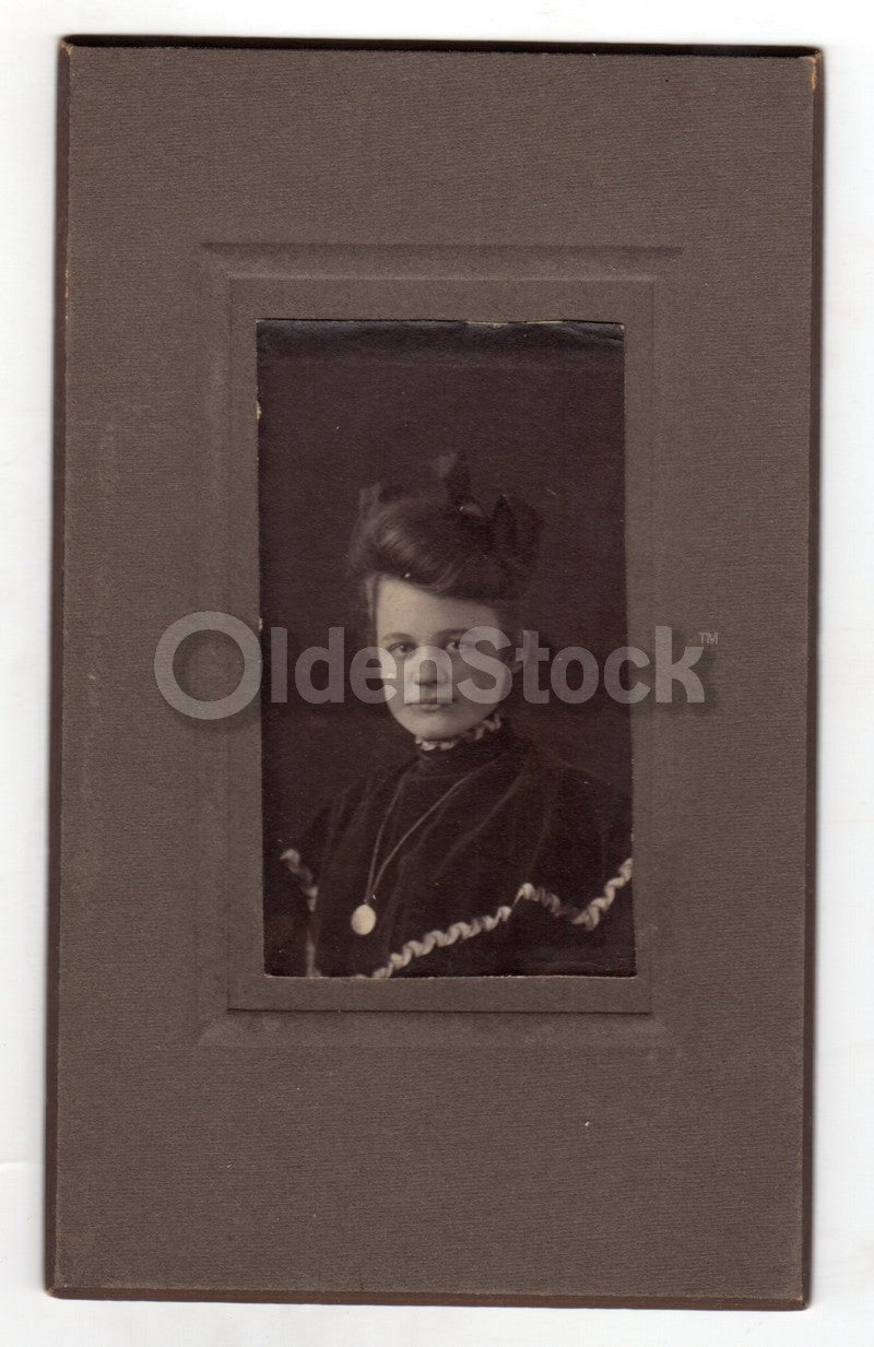 Lovely Young Victorian Woman in Fine Dress & Necklace Antique Photo on Board