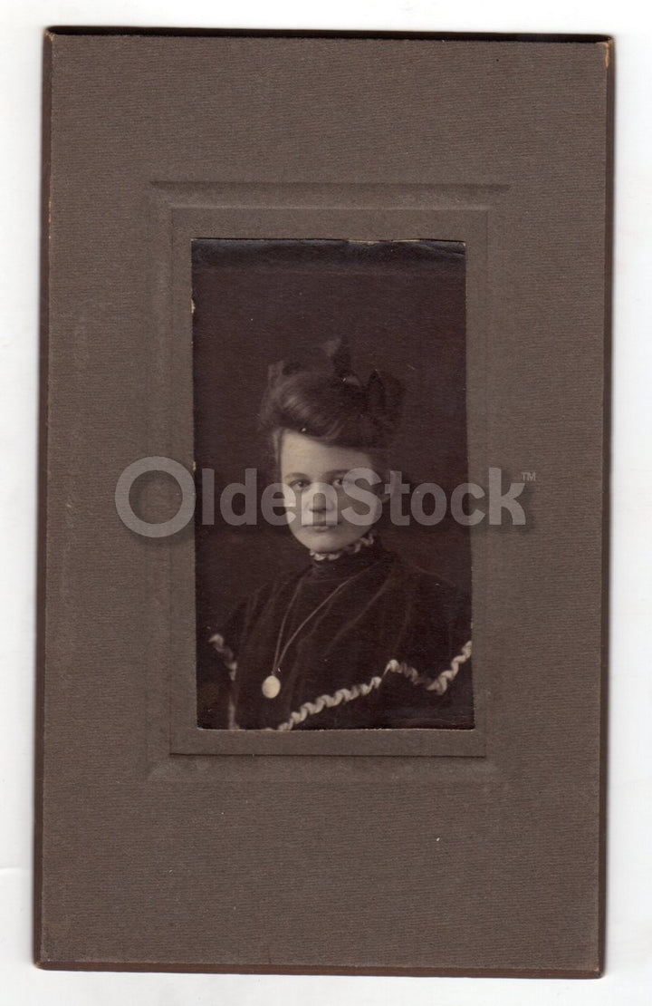 Lovely Young Victorian Woman in Fine Dress & Necklace Antique Photo on Board
