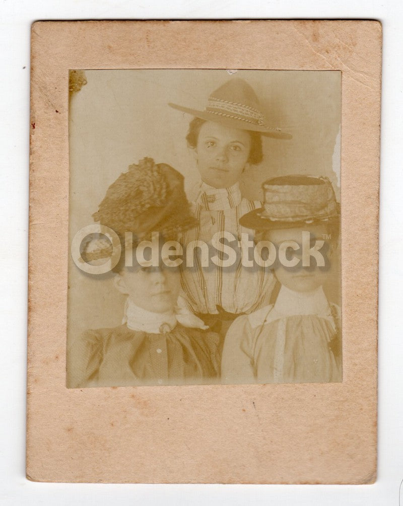 Lovely Young Lady Girlfriends in Hats Antique Victorian Photo on Board