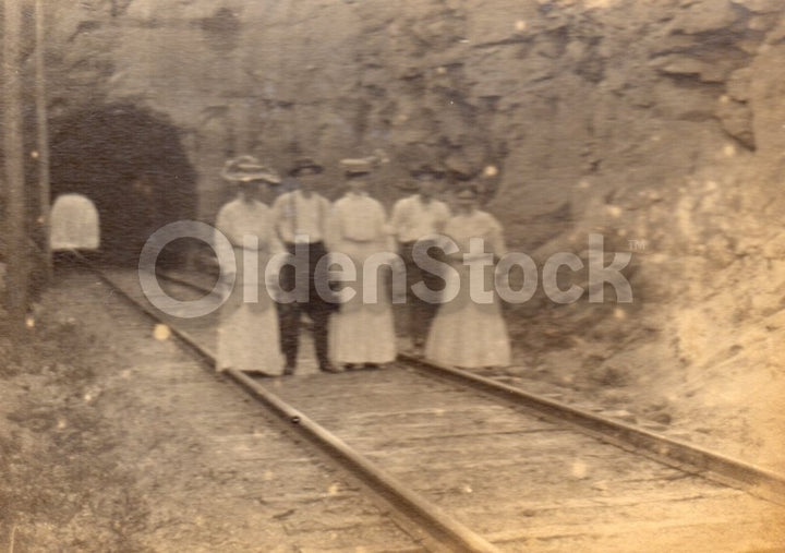 Mountain Railroad Train Tunnel Unusual Victorian Antique Snapshot Photo on Board