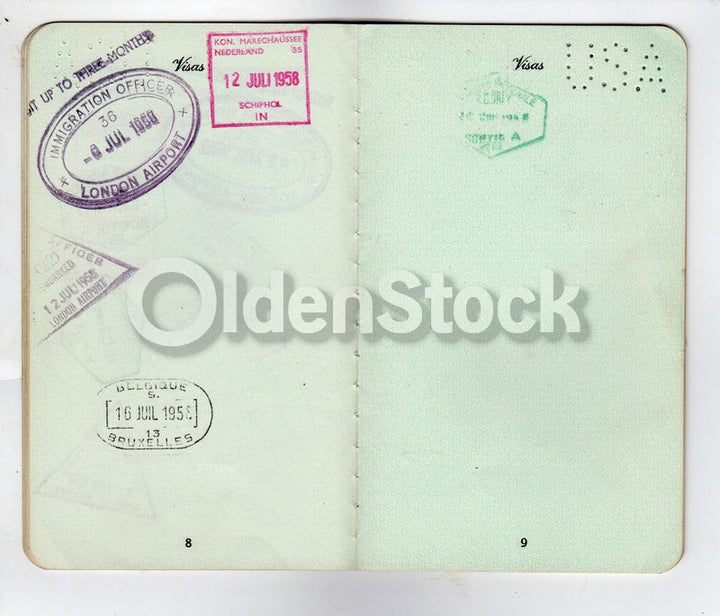 Cancelled US Passport Stamps to London Bruxelles Swiss Netherlands & more