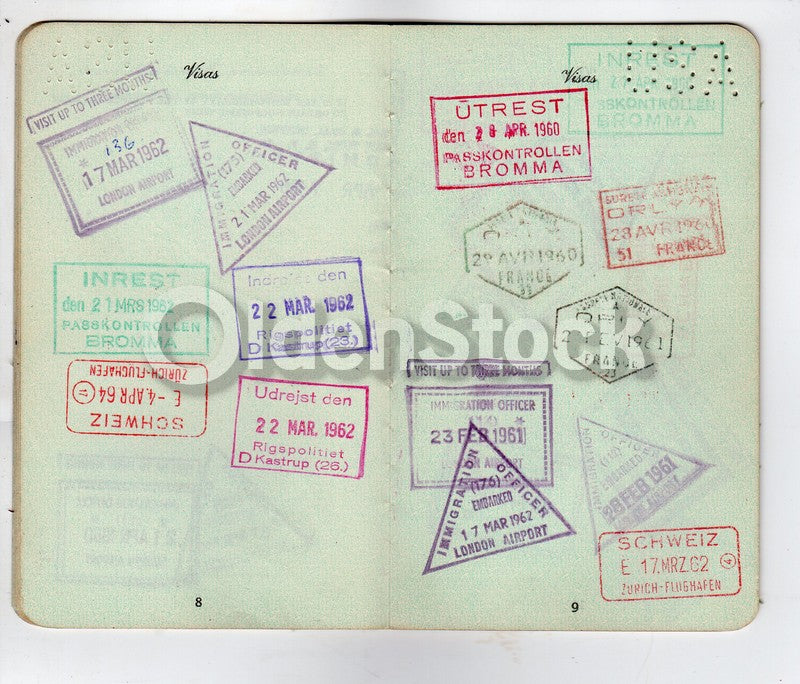 Cancelled US Passport Stamps to France London Zurich Bromma & more