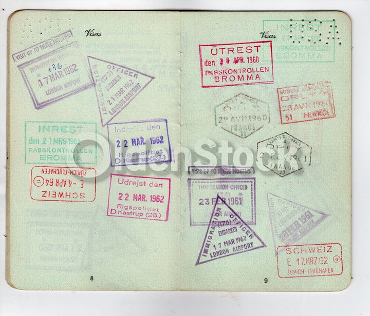 Cancelled US Passport Stamps to France London Zurich Bromma & more