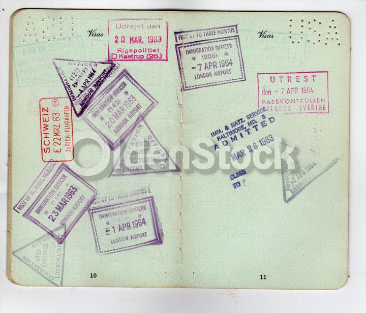 Cancelled US Passport Stamps to France London Zurich Bromma & more