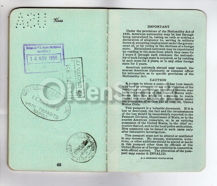 Cancelled US Passport Stamps to France Northolt Napoli Italy & more
