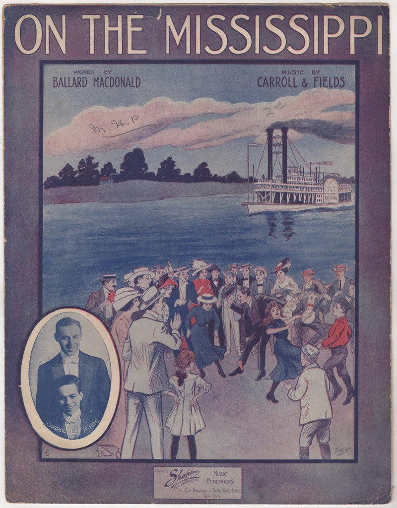 On the Mississippi River Boat Antique Graphic Art Sheet Music 1912