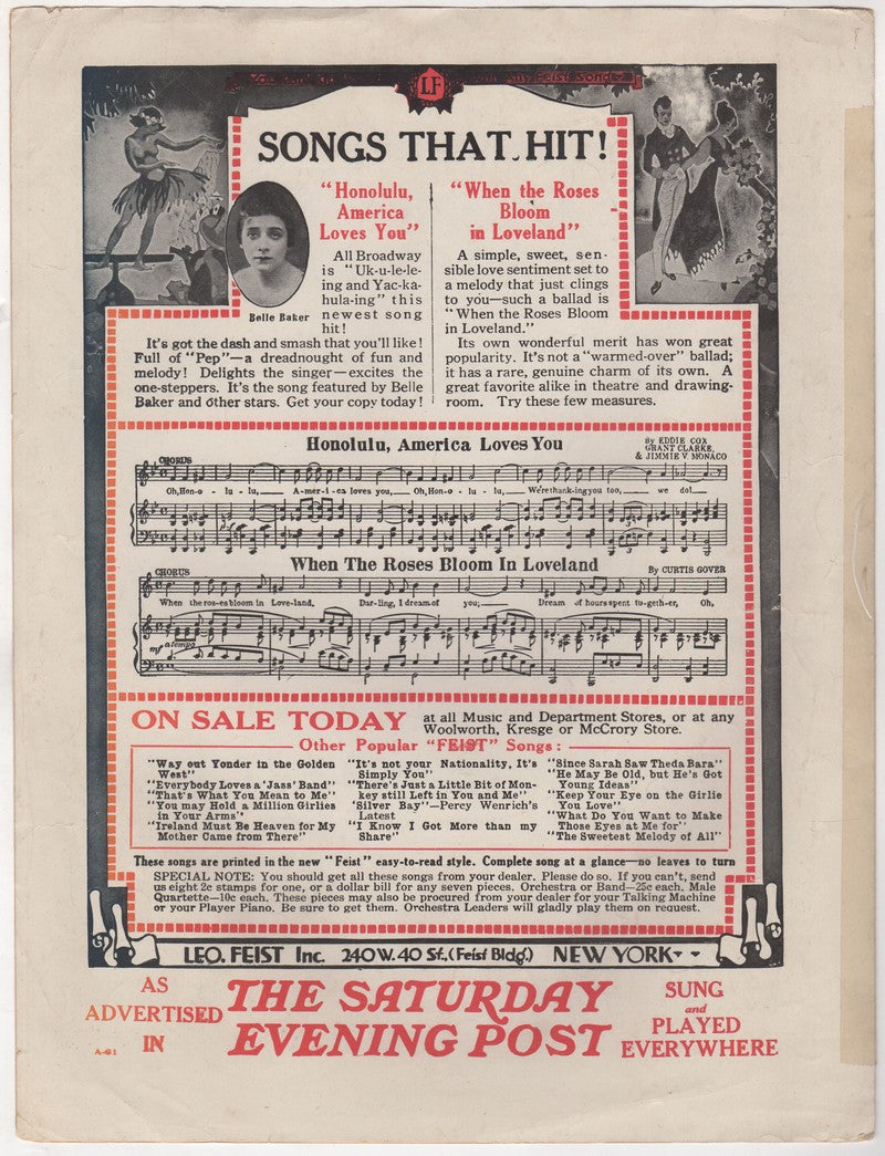 Keep Your Eye on the Girlie You Love Sophie Tucker Antique Sheet Music 1916