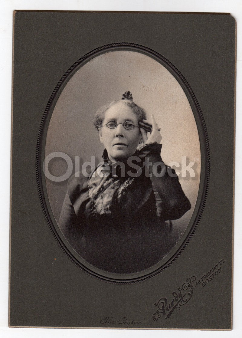 Distinguished Lady Adjusting Her Eye Glasses Boston MA Antique Photo on Board
