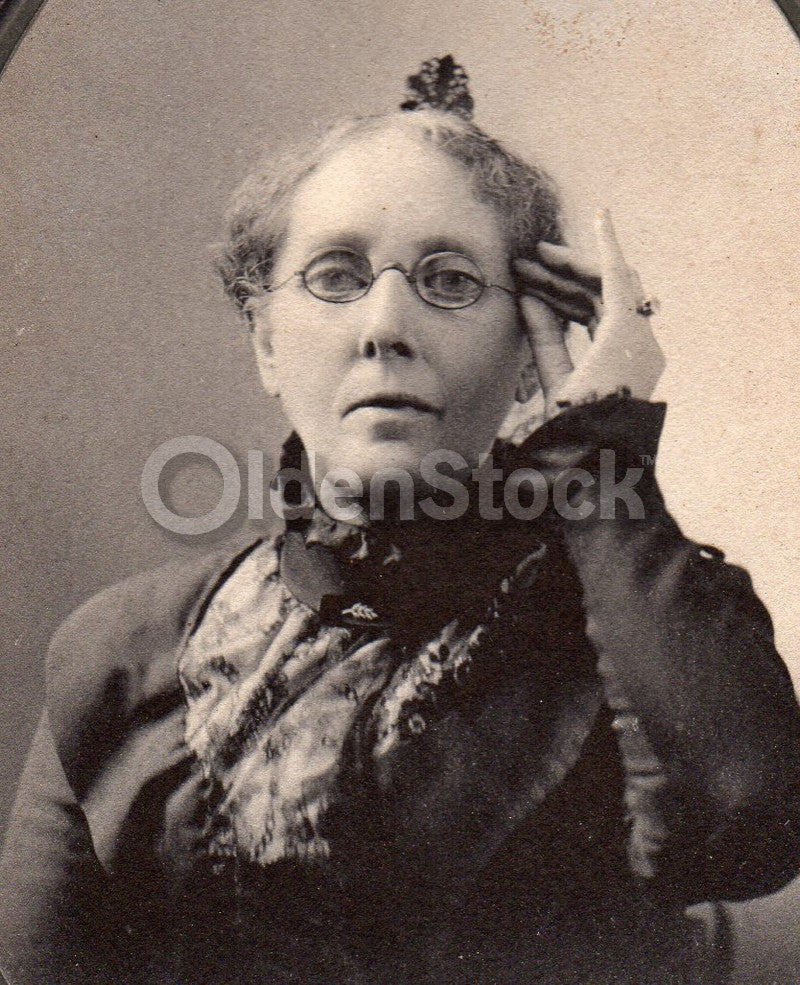 Distinguished Lady Adjusting Her Eye Glasses Boston MA Antique Photo on Board