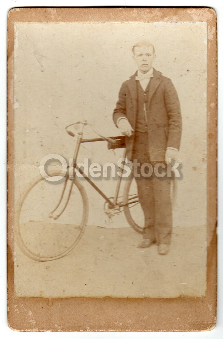 Distinguished Man Cyclist and His Racing Bicycle Antique Cabinet Card Photo