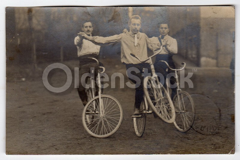 Augsburg Germany Carnival Trick Cyclists on Bicycles Antique RPPC Real Photo Postcard